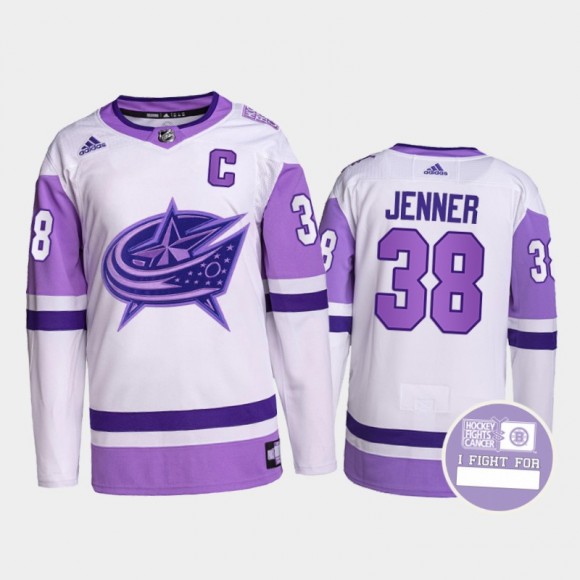 Boone Jenner Columbus Blue Jackets Hockey Fights Cancer Jersey Purple White #38 Authentic Pro