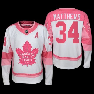 Auston Matthews Toronto Maple Leafs Hockey Fights Cancer Jersey White Pink #34