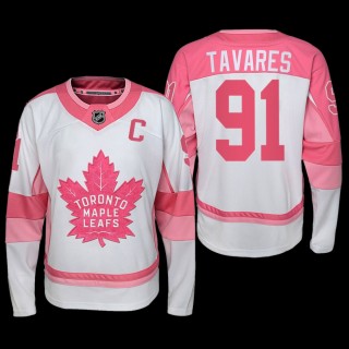 John Tavares Toronto Maple Leafs Hockey Fights Cancer Jersey White Pink #91