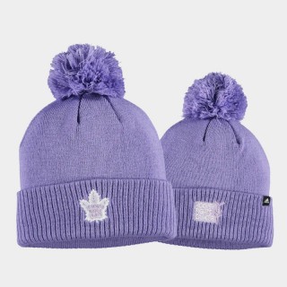 Toronto Maple Leafs 2021 Hockey Fights Cancer Men Pom Purple Knit Hat
