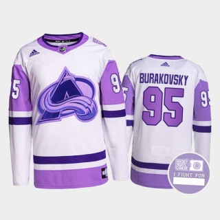 Andre Burakovsky Hockey Fights Cancer Avalanche White Purple Primegreen Authentic Jersey