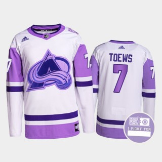 Devon Toews Hockey Fights Cancer Avalanche White Purple Primegreen Authentic Jersey