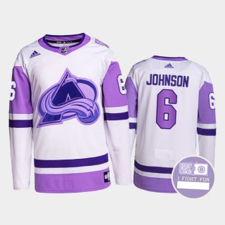 Erik Johnson Hockey Fights Cancer Avalanche White Purple Primegreen Authentic Jersey
