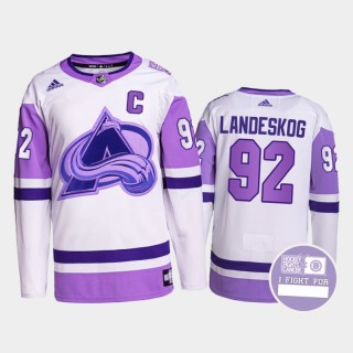Gabriel Landeskog Hockey Fights Cancer Avalanche White Purple Primegreen Authentic Jersey