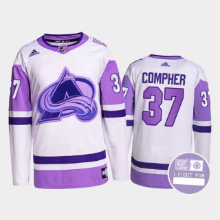 J.T. Compher Hockey Fights Cancer Avalanche White Purple Primegreen Authentic Jersey