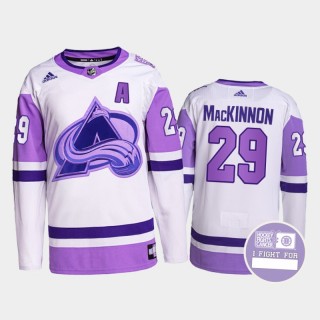 Nathan MacKinnon Hockey Fights Cancer Avalanche White Purple Primegreen Authentic Jersey