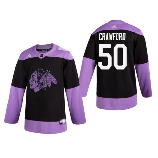 Corey Crawford #50 Chicago Blackhawks 2019 Hockey Fights Cancer Black Practice Jersey