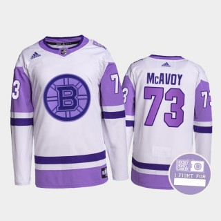 Charlie McAvoy #73 Boston Bruins Hockey Fights Cancer White Purple Primegreen Authentic Jersey