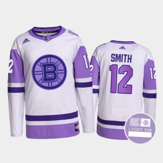 Craig Smith Hockey Fights Cancer Jersey Boston Bruins White Purple Primegreen Authentic