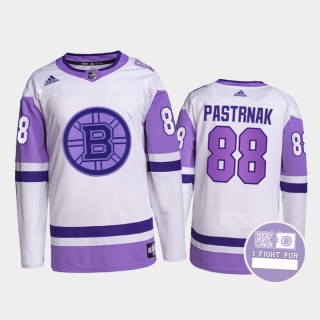 David Pastrnak Hockey Fights Cancer Jersey Boston Bruins White Purple Primegreen Authentic