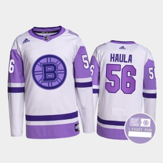 Erik Haula Hockey Fights Cancer Jersey Boston Bruins White Purple Primegreen Authentic