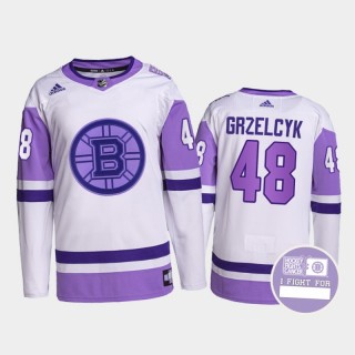 Matt Grzelcyk Hockey Fights Cancer Jersey Boston Bruins White Purple Primegreen Authentic