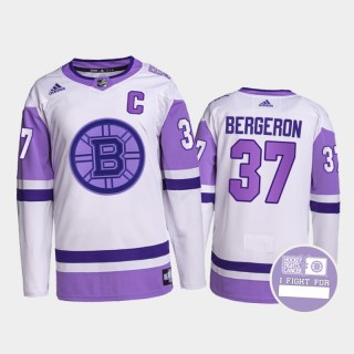 Patrice Bergeron Hockey Fights Cancer Jersey Boston Bruins White Purple Primegreen Authentic