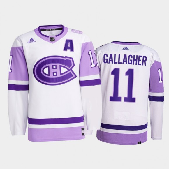 Brendan Gallagher #11 Montreal Canadiens 2021 HockeyFightsCancer White Primegreen Jersey