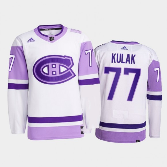 Brett Kulak #77 Montreal Canadiens 2021 HockeyFightsCancer White Primegreen Jersey