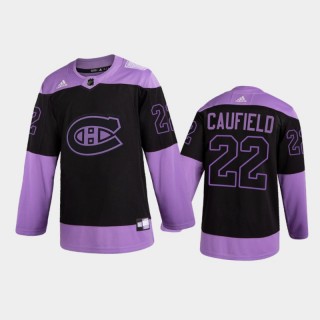 Men Montreal Canadiens Cole Caufield #22 2021 Hockey Fights Cancer Night Purple Jersey