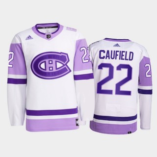 Cole Caufield #22 Montreal Canadiens 2021 Hockey Fights Cancer White Primegreen Jersey