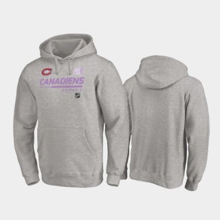 Men's Montreal Canadiens 2020 Hockey Fights Cancer Pullover Heather Gray Hoodie
