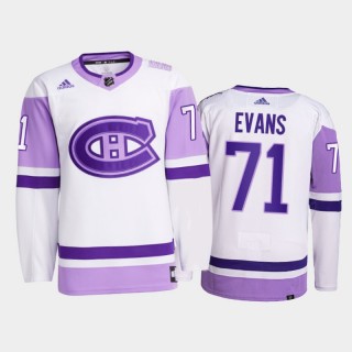 Jake Evans #71 Montreal Canadiens 2021 Hockey Fights Cancer White Primegreen Jersey