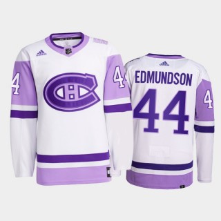Joel Edmundson #44 Montreal Canadiens 2021 HockeyFightsCancer White Primegreen Jersey