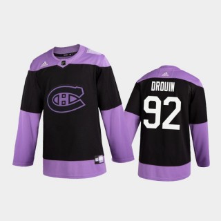 Men's Jonathan Drouin #92 Montreal Canadiens 2020 Hockey Fights Cancer Black Practice Jersey