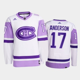 Josh Anderson #17 Montreal Canadiens 2021 HockeyFightsCancer White Primegreen Jersey
