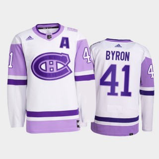 Paul Byron #41 Montreal Canadiens 2021 HockeyFightsCancer White Primegreen Jersey
