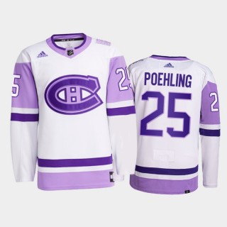 Ryan Poehling #25 Montreal Canadiens 2021 Hockey Fights Cancer White Primegreen Jersey