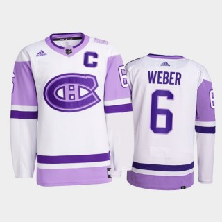 Shea Weber #6 Montreal Canadiens 2021 Hockey Fights Cancer White Primegreen Jersey