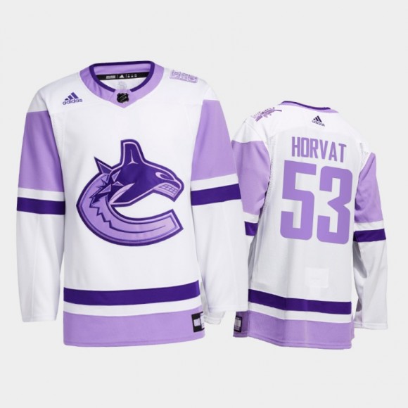 Bo Horvat #53 Vancouver Canucks 2021 Hockey Fights Cancer White Special warm-up Jersey
