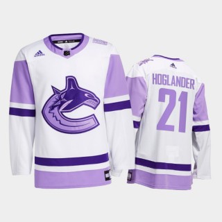 Nils Hoglander #21 Vancouver Canucks 2021 Hockey Fights Cancer White Special warm-up Jersey