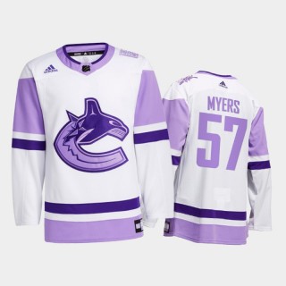 Tyler Myers #57 Vancouver Canucks 2021 HockeyFightsCancer White Special warm-up Jersey