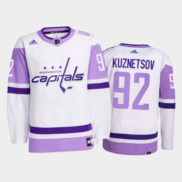 Evgeny Kuznetsov #92 Washington Capitals 2021 Hockey Fights Cancer White Primegreen Jersey