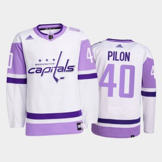 Garrett Pilon #40 Washington Capitals 2021 Hockey Fights Cancer White Primegreen Jersey