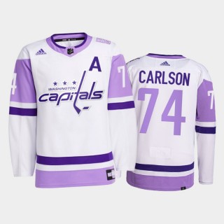 John Carlson #74 Washington Capitals 2021 Hockey Fights Cancer White Primegreen Jersey