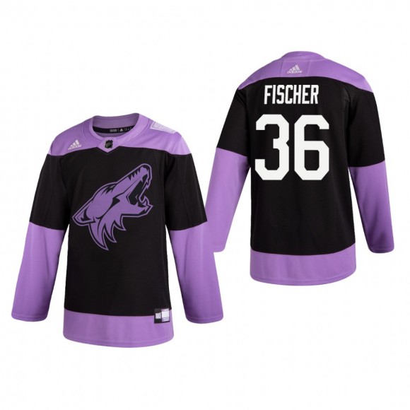 Christian Fischer #36 Arizona Coyotes 2019 Hockey Fights Cancer Black Practice Jersey