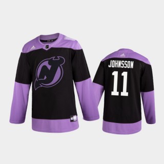 Men's Andreas Johnsson #11 New Jersey Devils 2020 Hockey Fights Cancer Black Practice Jersey