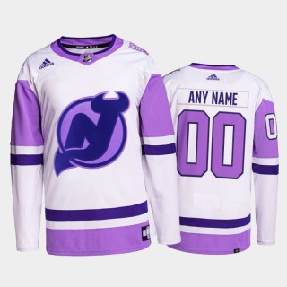 Custom HockeyFightsCancer Jersey New Jersey Devils White Purple Primegreen Authentic
