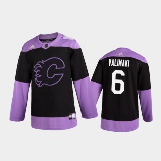 Men's Juuso Valimaki #6 Calgary Flames 2020 Hockey Fights Cancer Black Practice Jersey
