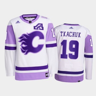 Matthew Tkachuk #19 Calgary Flames 2021 Hockey Fights Cancer White Primegreen Jersey
