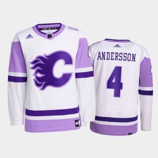 Rasmus Andersson #4 Calgary Flames 2021 HockeyFightsCancer White Primegreen Jersey