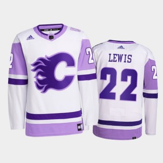 Trevor Lewis #22 Calgary Flames 2021 Hockey Fights Cancer White Primegreen Jersey