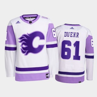Walker Duehr #61 Calgary Flames 2021 Hockey Fights Cancer White Primegreen Jersey