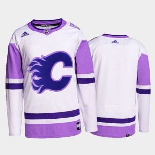 Calgary Flames HockeyFightsCancer White Purple Primegreen Authentic Jersey