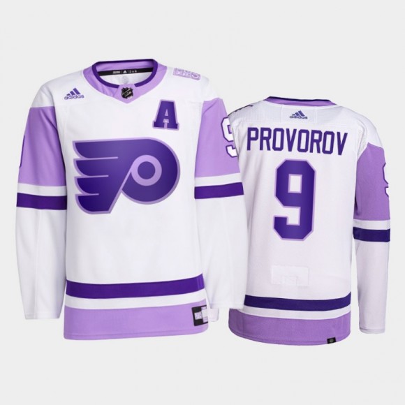 Ivan Provorov #9 Philadelphia Flyers 2021 HockeyFightsCancer White Primegreen Jersey