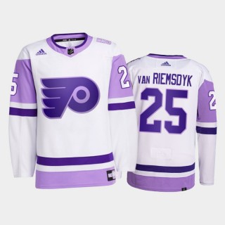 James van Riemsdyk #25 Philadelphia Flyers 2021 Hockey Fights Cancer White Primegreen Jersey