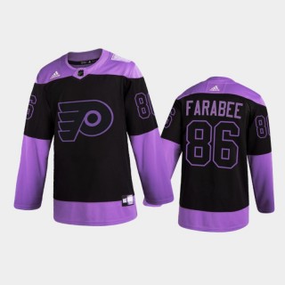 Men Philadelphia Flyers Joel Farabee #86 2021 Hockey Fights Cancer Night Purple Jersey