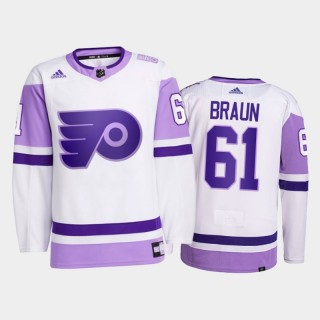 Justin Braun #61 Philadelphia Flyers 2021 HockeyFightsCancer White Primegreen Jersey