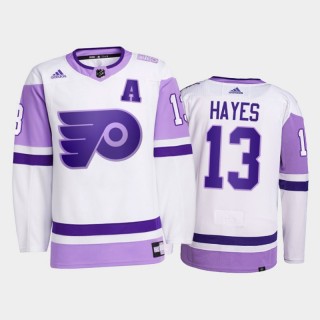 Kevin Hayes #13 Philadelphia Flyers 2021 Hockey Fights Cancer White Primegreen Jersey