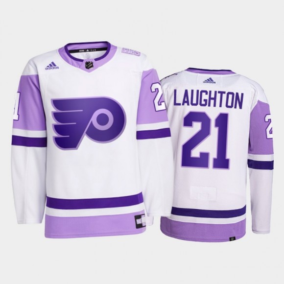Scott Laughton #21 Philadelphia Flyers 2021 HockeyFightsCancer White Primegreen Jersey